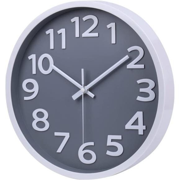 Wall Clock 12 Inch Silent Non-Ticking Battery Operated Clock Big Numbers Gray - Picture 4 of 6